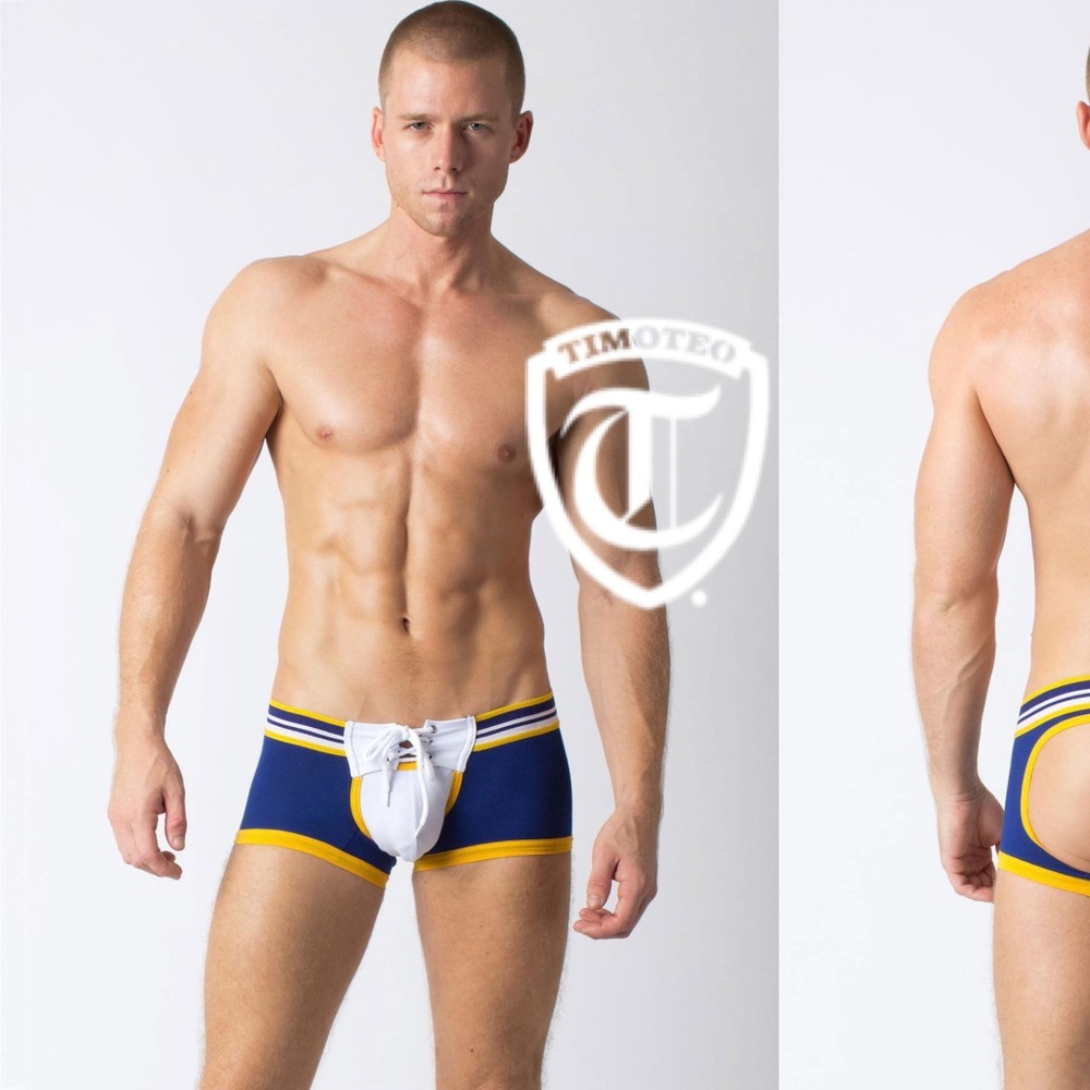 Timoteo Blue & Yellow Lace-Up Men’s Briefs